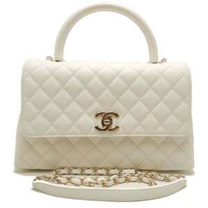 CHANEL Coco Handle 29 A92991 Handbag, Caviar Leather, White, Women's, 253663